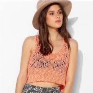 Staring at Stars Anthropologie Neon Orange Pink White Crochet Crop Tank Top